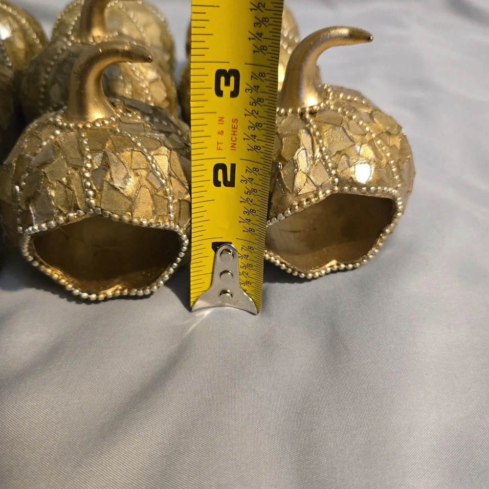 Set of 12 Gold Mosaic Pumpkin Napkin Rings Fall Thanksgiving Table Decor